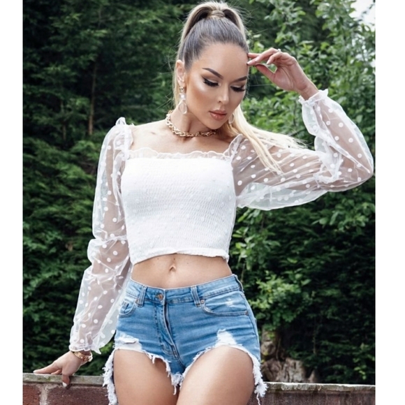 Polka Dot Sheer Crop Top - Picture 3 of 6